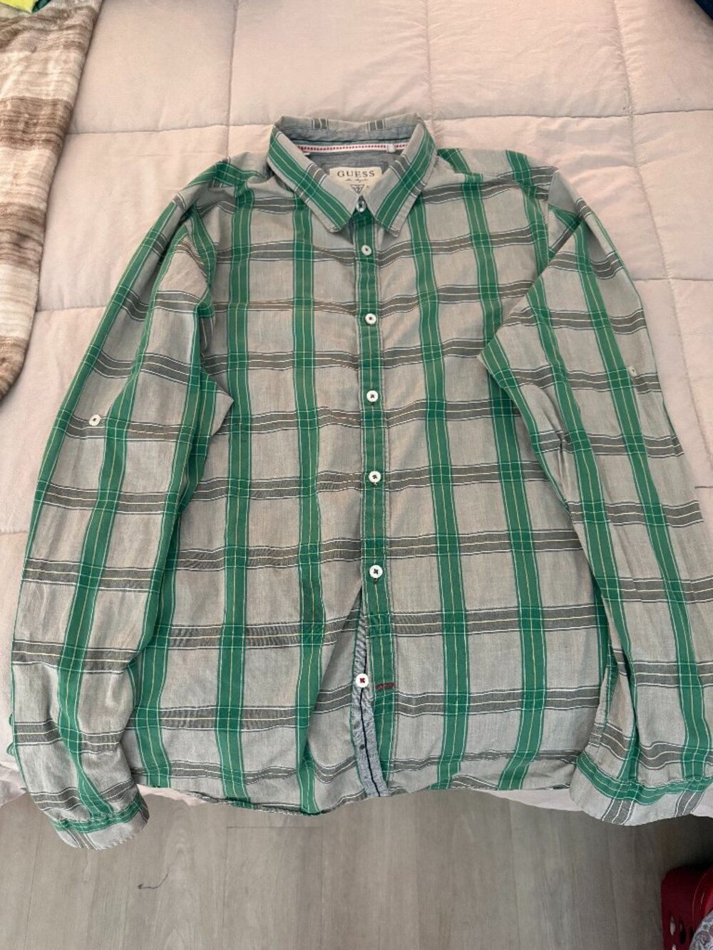 GUESS Los Angeles men's long sleeve plaid button-up shirt in size XL.